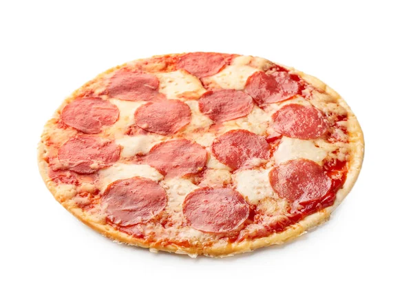 Heerlijke Peperoni Pizza Witte Achtergrond — Stockfoto