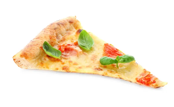 Bit Läckra Pizza Margherita Vit Bakgrund — Stockfoto