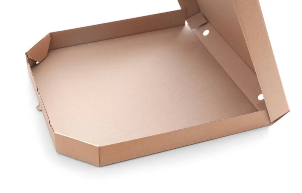 Öppen Kartong Pizza Box Vit Bakgrund — Stockfoto