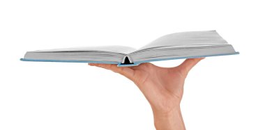 Beyaz arka plan üzerinde kitap el