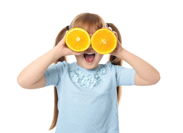Aranyos Kislány Citrusfélék Fehér Háttér — Stock Fotó
