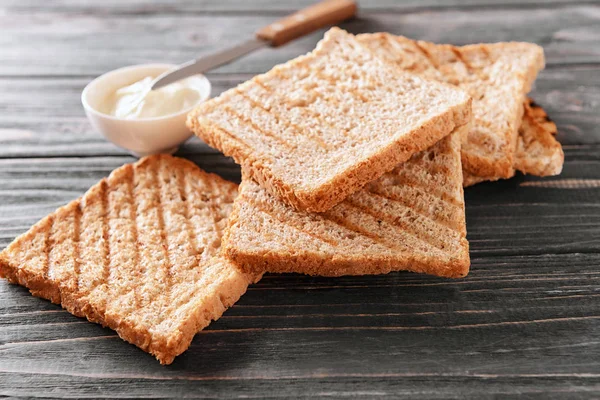 Toasted Bread Cream Cheese Wooden Background — Stock Photo, Image