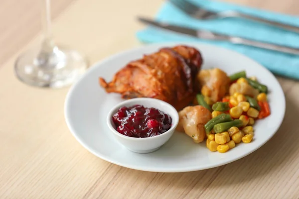 Tasty Dish Served Cranberry Sauce Plate — Stock Photo, Image