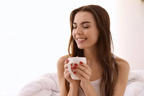Morning Beautiful Young Woman Drinking Coffee Home — Stock Photo, Image