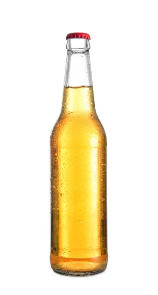 白色背景冷啤酒玻璃瓶 — 图库照片