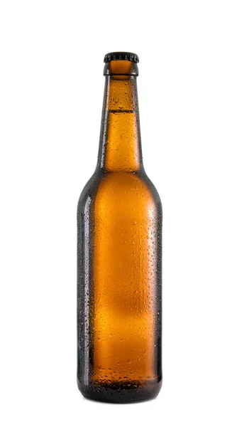 Bottiglia Vetro Birra Fredda Sfondo Bianco — Foto Stock