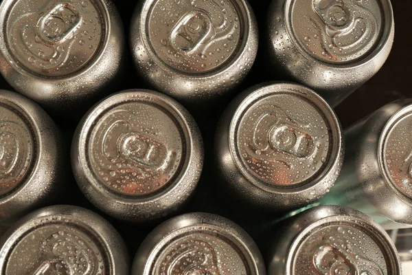 Aluminum Cans Cold Beer Top View — Stock Photo, Image