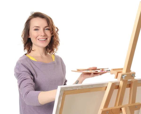 Female Artist Painting White Background — Stock Photo, Image