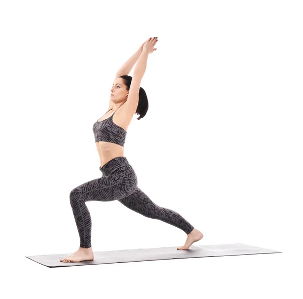 Mujer Joven Practicando Yoga Sobre Fondo Blanco — Foto de Stock