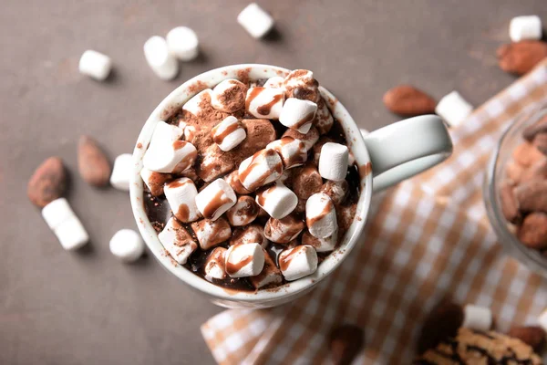 Cup Delicious Cocoa Drink Marshmallows Table Top View — Stock Photo, Image