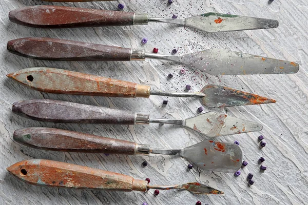 Palette Knives Professional Artist Table — Stock Photo, Image