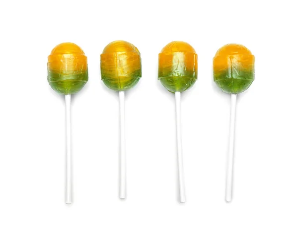 Lollipops Coloridos Saborosos Fundo Branco — Fotografia de Stock
