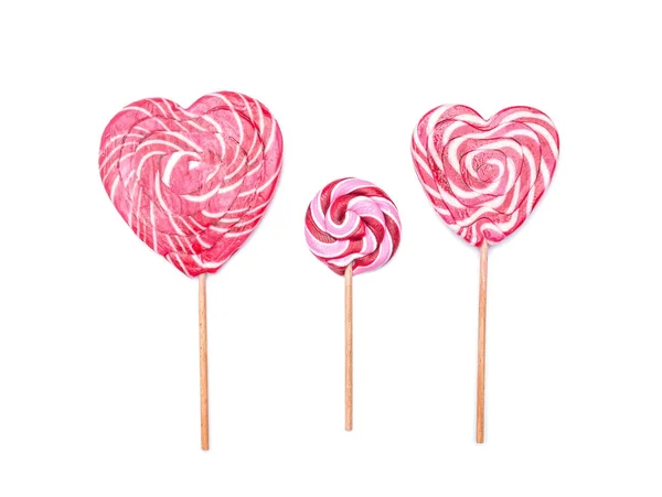 Lollipops Coloridos Saborosos Fundo Branco Leigos Planos — Fotografia de Stock