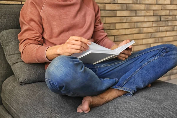 Man Reading Interesting Book Home — Stock Photo, Image