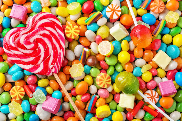 Different colorful candies, closeup