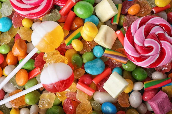 Różne Kolorowe Cukierki Zbliżenie — Zdjęcie stockowe