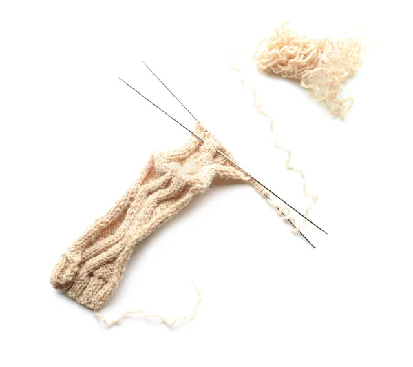 Knitting Thread Unfinished Clothes White Background — Stock Photo, Image