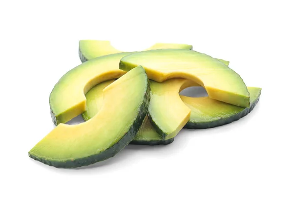 Stukken Van Rijpe Avocado Witte Achtergrond — Stockfoto