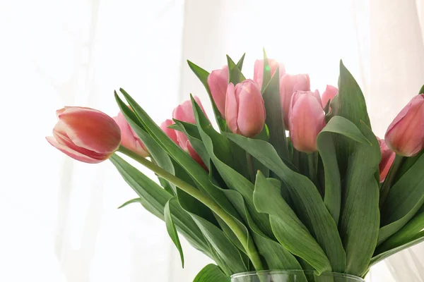 Beautiful Bouquet Tulips Window — Stock Photo, Image