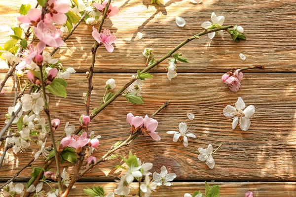 Beautiful Blossoming Branches Wooden Background — Stock Photo, Image