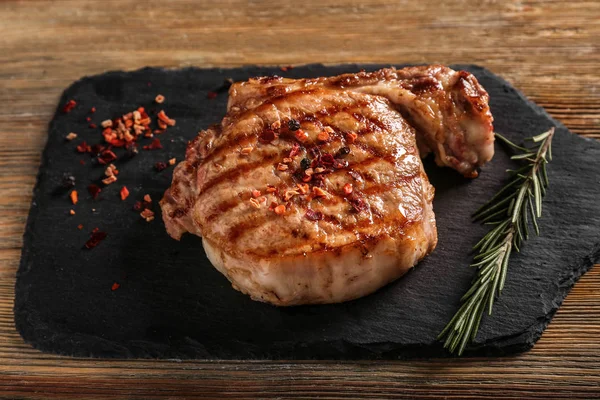 Delicious Grilled Steak Rosemary Spices Slate Plate — Stock Photo, Image