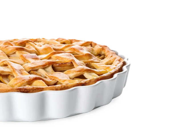 Tarte Aux Pommes Maison Savoureuse Sur Fond Blanc Gros Plan — Photo