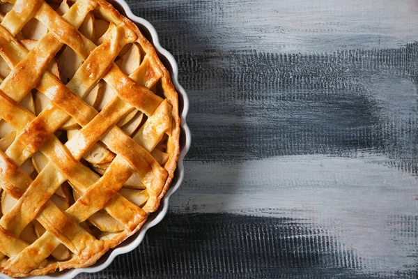 Tarte Aux Pommes Maison Savoureuse Sur Table Bois — Photo