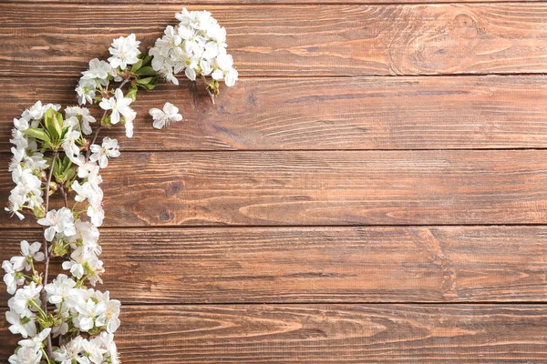 Beautiful Blossoming Branch Wooden Background — Stock Photo, Image