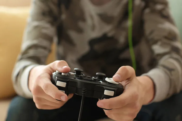 Teenager Playing Video Games Home Closeup — Stock Photo, Image
