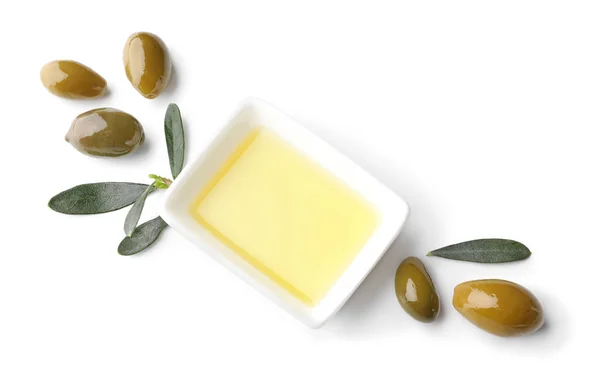 Bowl Olive Oil White Background — Stock Photo, Image