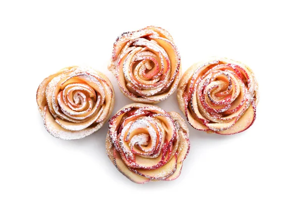 Tasty Rose Shaped Apple Pastry White Background — Stock Photo, Image