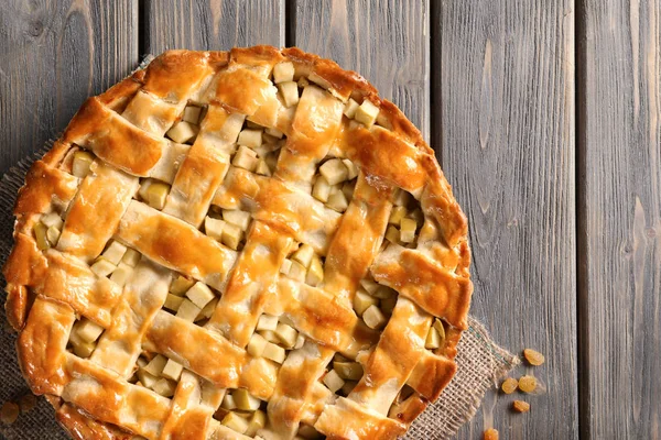 Délicieuse Tarte Aux Pommes Sur Table Bois — Photo