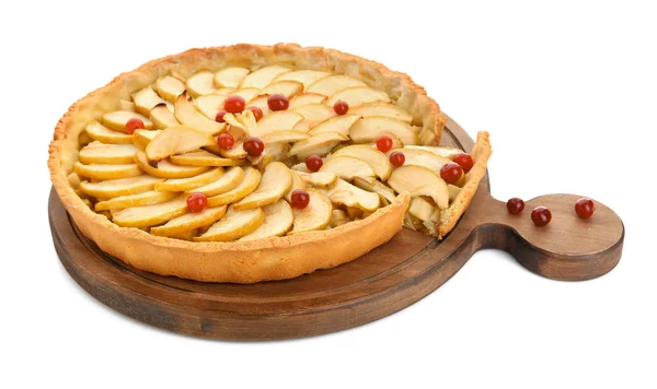 Plateau Bois Avec Tarte Aux Pommes Maison Savoureuse Sur Fond — Photo