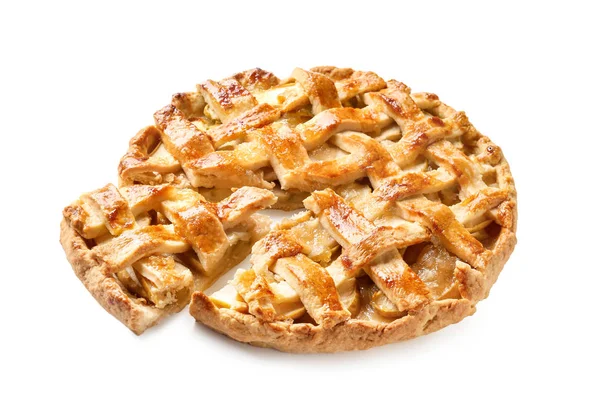 Вкусный Домашний Яблочный Пирог Белом Фоне — стоковое фото