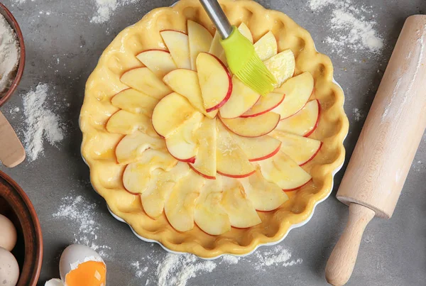 Voorbereiding Van Appeltaart Tafel — Stockfoto