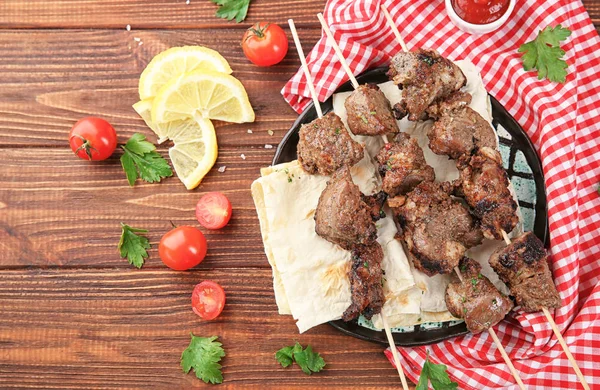 Barbecue Skewers Juicy Meat Plate — Stock Photo, Image