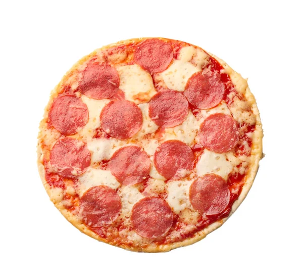 Välsmakande Pepperoni Pizza Vit Bakgrund — Stockfoto