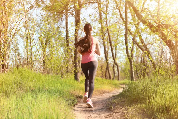 Sporty Young Woman Running Park — Stock Photo, Image