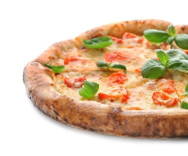 Lezzetli pizza Margherita beyaz arka plan üzerinde