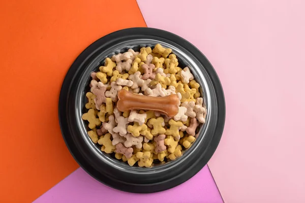 Bowl Pet Food Color Background — Stock Photo, Image
