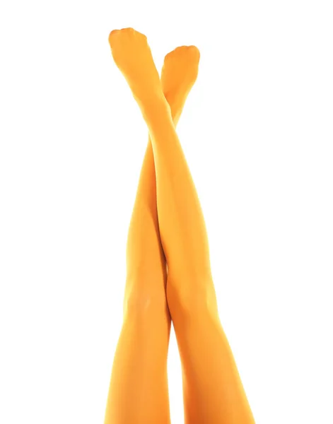 Ноги Красивої Молодої Жінки Колготках Білому Тлі — стокове фото