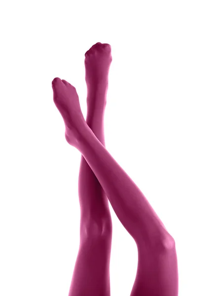 Bacaklar Beyaz Zemin Üzerine Tayt Içinde Güzel Genç Kadın — Stok fotoğraf