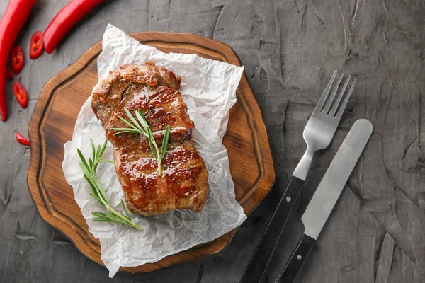 Wooden Board Tasty Steak Table — Stock Photo, Image