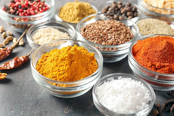 Bowls Various Spices Table — Stock Photo, Image