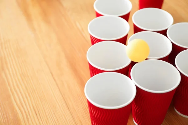 Set Beer Pong Game Table Closeup — Stock Photo, Image