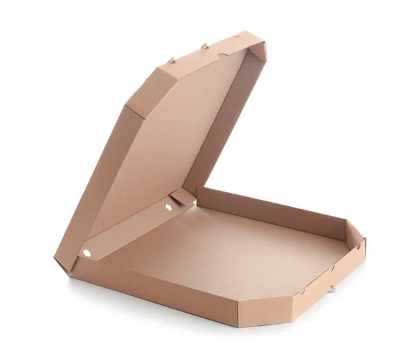 Caja Pizza Cartón Abierto Sobre Fondo Blanco —  Fotos de Stock