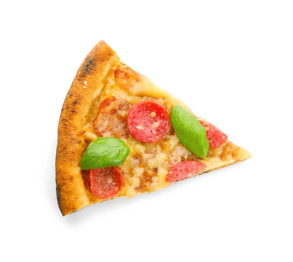 Snijd Heerlijke Pizza Witte Achtergrond — Stockfoto
