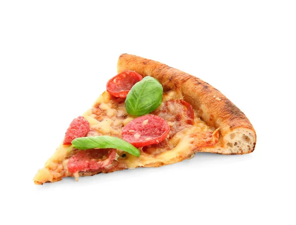 Кусок Вкусной Пиццы Белом Фоне — стоковое фото