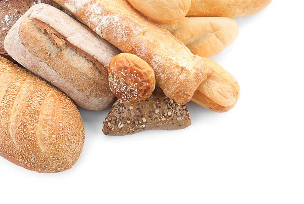 Разнообразие Свежих Вкусный Хлеб Белом Фоне — стоковое фото