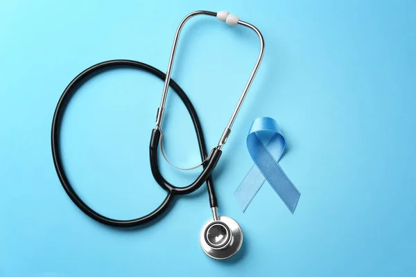 Blue Ribbon Stethoscope Color Background Prostate Cancer Concept — Stock Photo, Image